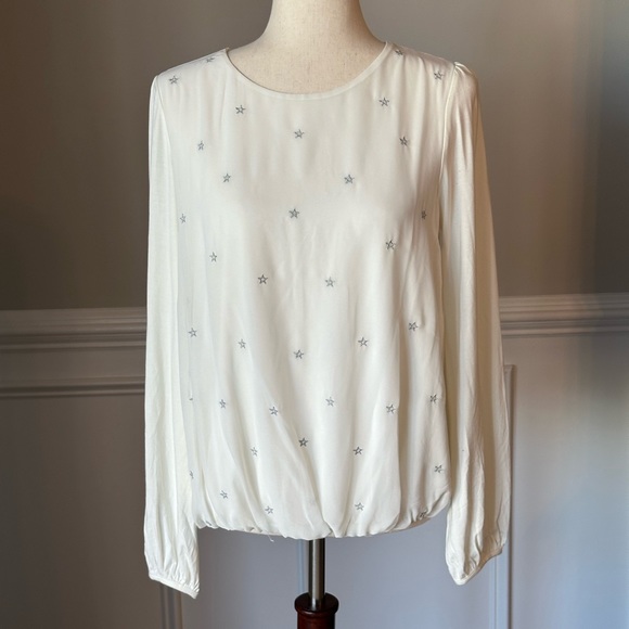 Boden White Tori Silver Embroidered Metallic Star Long Sleeve Top size 6 NWT - Picture 2 of 13